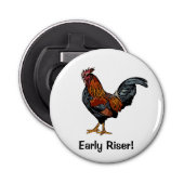 Witte Rooster flesopening Button Flesopener (Voorkant)