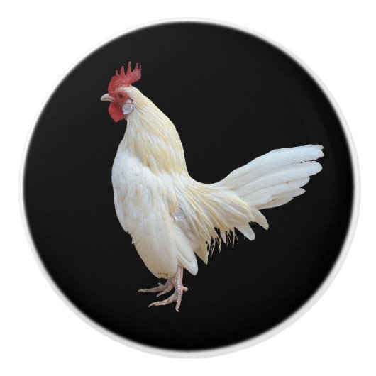 WITTE ROOSTER* KERAMISCHE KNOP (Voorkant)
