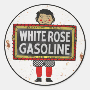 Witte Rose Benzine teken verroeste versie Ronde Sticker