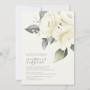 Witte Rose Bloemen Bruiloft Uitnodigingen