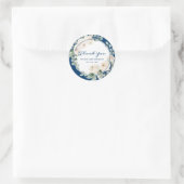 Witte Rose Bloemen op Navy Blue Bruiloft Dank u Ronde Sticker (Tas)