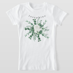 Witte Rose Bouquet Eucalyptus Leaves personalisere T-shirt