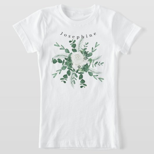 Witte Rose Bouquet Eucalyptus Leaves personalisere T-shirt (Laagn)