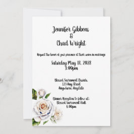 Witte Rose bruiloft uitnodiging, 5x7" Kaart