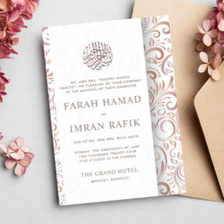 Witte Rose Gold  Patroon Islamitische bruiloft Kaart
