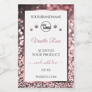 Witte Roségoud Glitter Product Label Logo Diamante Voedselcontainer Etiket