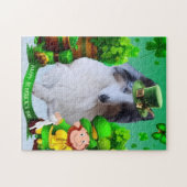 Witte Rough Collie viert St. Patrick's Day Legpuzzel (Horizontaal)