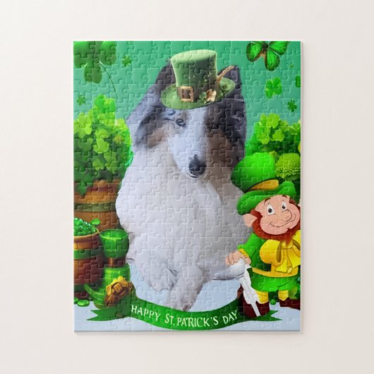 Witte Rough Collie viert St. Patrick's Day Legpuzzel (Verticaal)