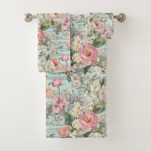 Witte Roze Blauwe Bloemen Bloemendecoratie Shabby Bad Handdoek (Insitu)