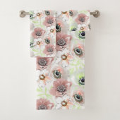 Witte, roze bloemen. bad handdoek (Insitu)