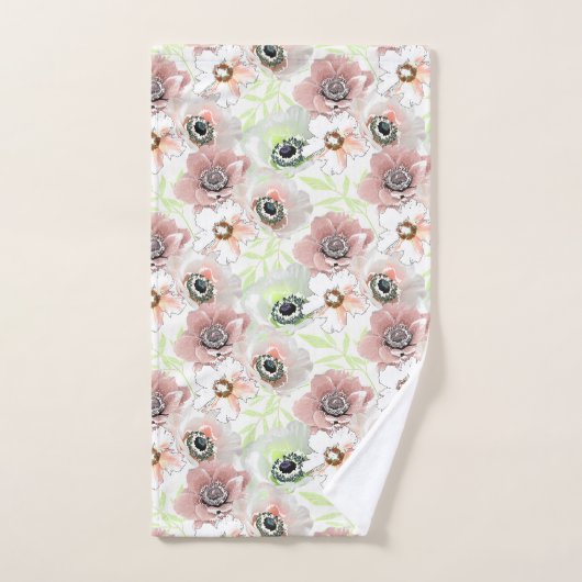 Witte, roze bloemen. bad handdoek (Handdoek)