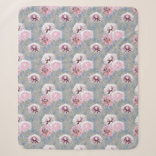 Witte, roze bloemen op grijs. sherpa deken