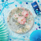 Witte roze bloemen papieren bord (Feest)