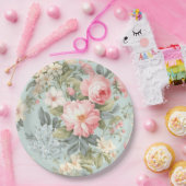 Witte roze bloemen papieren bord (Feest)