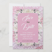 Witte & roze bloemen & stencils SAVE THE DATE kaar Kaart (Voorkant)