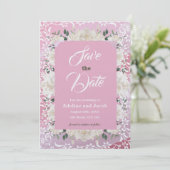 Witte & roze bloemen & stencils SAVE THE DATE kaar Kaart (Staand voorkant)