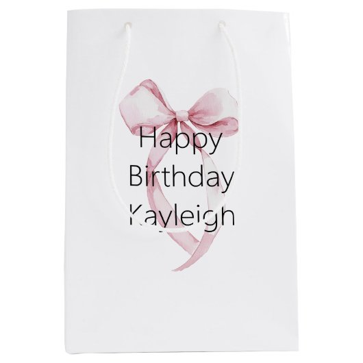 Witte Roze Bogen Verjaardag Medium Cadeauzakje (Voorkant)