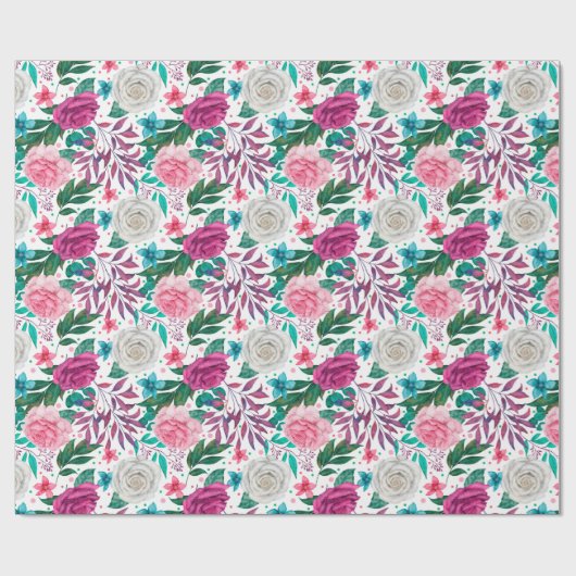 Witte Roze Bourgondië Rozen Bruiloft Inpakpapier (Vlak)