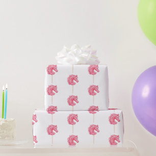 Witte Roze Cowgirl Paarden Verjaardag Cadeaupapier
