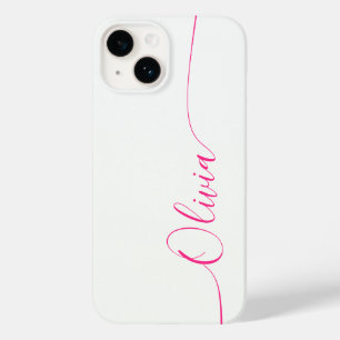 Witte Roze Elegante Calligrafie Script Naam Case-Mate iPhone 14 Hoesje