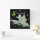 Witte roze en regendruppels vierkante klok (Huis)