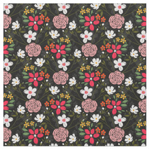 witte roze Floral Black penseelstreken Stof