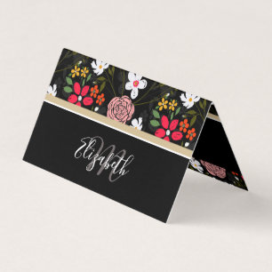  witte roze Floral Black penseelstreken Visitekaartjes