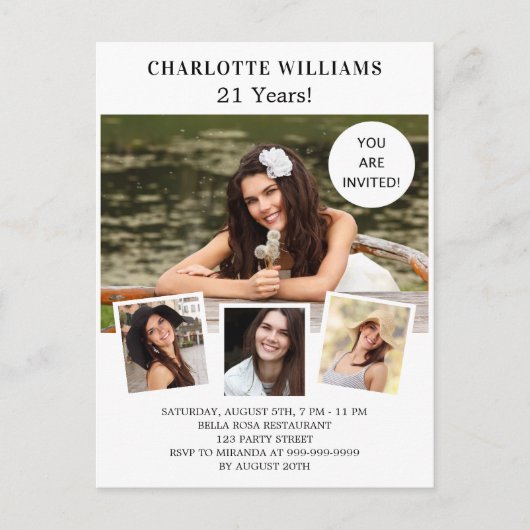 Witte roze gouden fotocollage uitnodiging briefkaart (Voorkant)