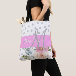Witte roze grijze monogram voor Chic & Girly Flora Draagtas