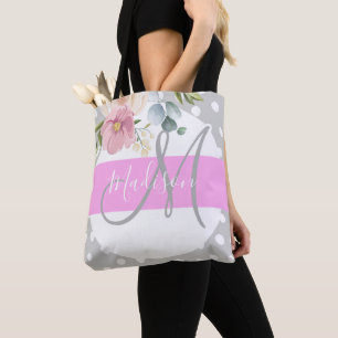 Witte roze grijze monogram voor Chic & Girly Flora Draagtas