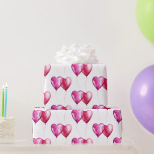 Witte Roze Hart Ballonnen Verjaardag Cadeaupapier