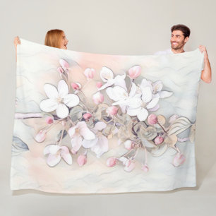 witte roze kersen bloesem tekening minimaal fleece deken
