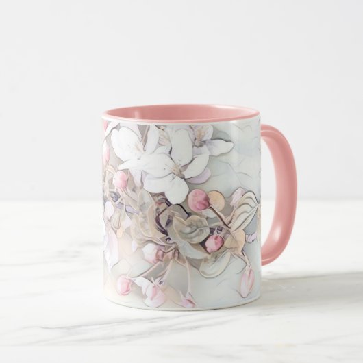 witte roze kersen bloesem tekening minimaal mok (Voorkant rechts)