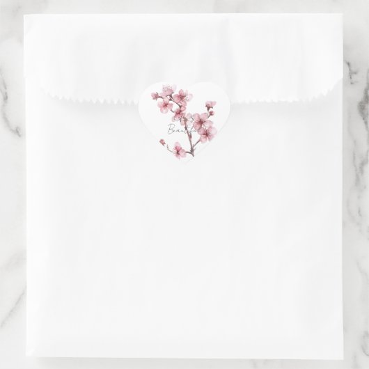 Witte Roze Kersenbloesem Bloem Hart Sticker (Tas)