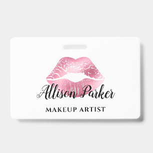 Witte Roze Kus Lippen Make-up Artiest Bedrijf Badge