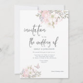 Witte Roze Magnolia's Vlinder Script Trouwdag Kaart (Voorkant)