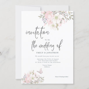 Witte Roze Magnolia's Vlinder Script Trouwdag Kaart