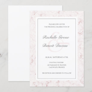 Witte, roze marmer-elegante moderne bruiloft kaart