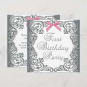 Witte roze meisjes 1e verjaardag kaart (Voorkant / Achterkant)