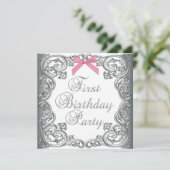 Witte roze meisjes 1e verjaardag kaart (Staand voorkant)