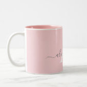 Witte Roze Naam Initiaal Monogram Elegant Schrift Tweekleurige Koffiemok (Links)