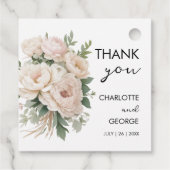 Witte Roze Pioenen Bloemen Rustieke Bruiloft Gunst Bedankjes Labels (Achterkant)