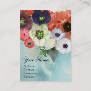 WITTE ROZE RODE ROZEN EN ANEMONEBLOEMEN MONOGRAM VISITEKAARTJE