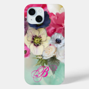 WITTE ROZE ROZEN EN ANEMONEBLOEMEN MONOGRAM
