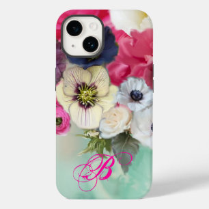 WITTE ROZE ROZEN EN ANEMONEBLOEMEN MONOGRAM Case-Mate iPhone 14 HOESJE