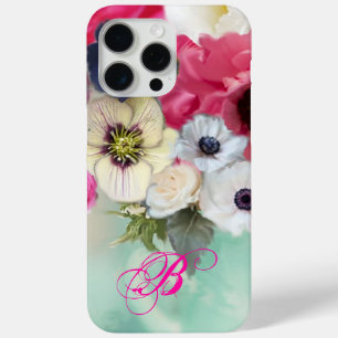 WITTE ROZE ROZEN EN ANEMONEBLOEMEN MONOGRAM iPhone 15 PRO MAX HOESJE