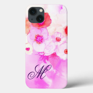 WITTE ROZE ROZEN, RODE ANEMONEBLOEMEN MONOGRAM iPhone 13 HOESJE