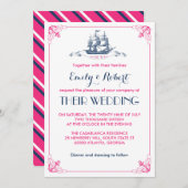 Witte Roze Vintage Scheepsanker Trouwuitnodiging Kaart (Voorkant / Achterkant)