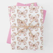 Witte Roze Vlinder Harten Verjaardag Inpakpapier Vel (In situ)