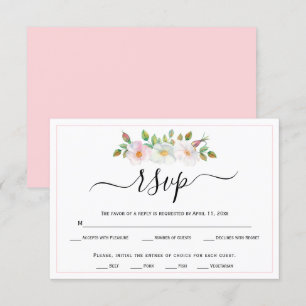 Witte, roze wild roos florale bruiloft RSVP Kaartje
